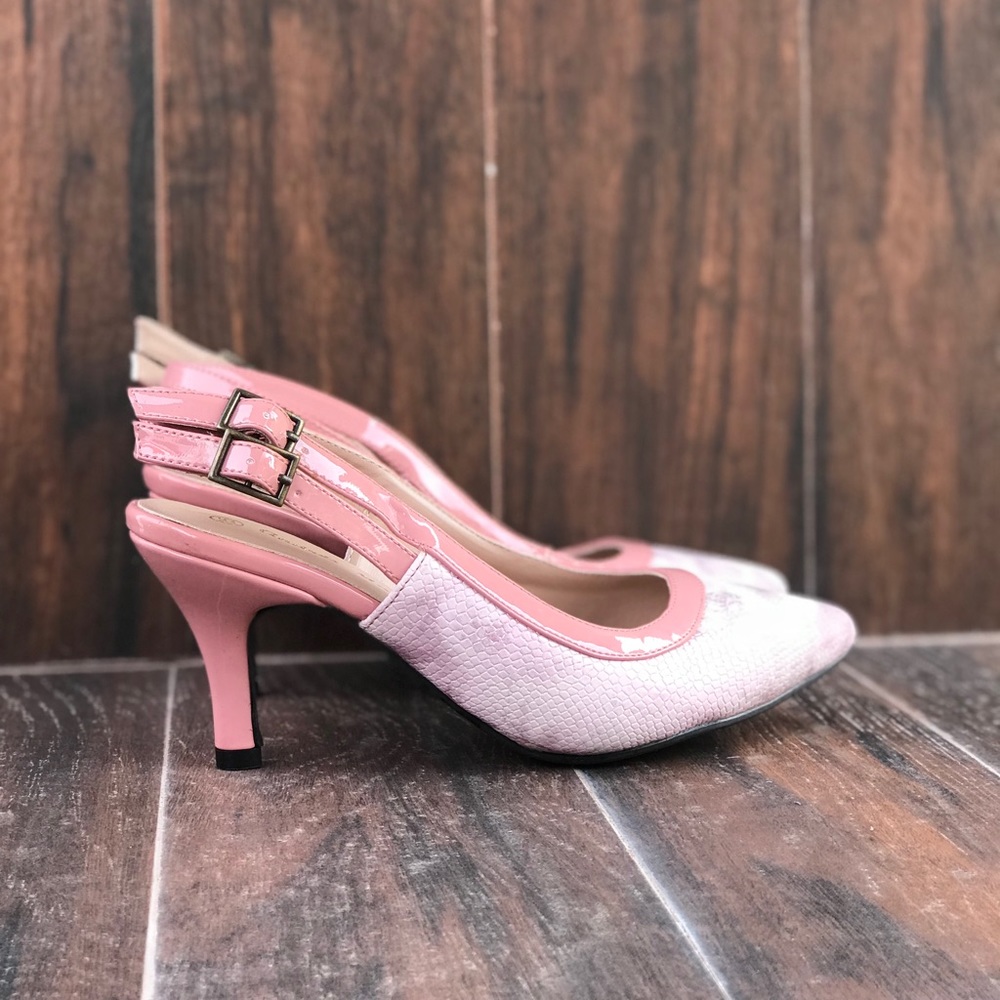 Blush Pink Snake Print Slingback Kitten Heel Pump